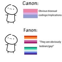 Canon: Obvious bisexual codings/implications Fanon: "They are obviously lesbian/gay!"