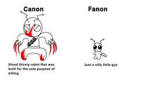 Canon Fanon Blood thirsty robot that was built for the sole purpose of killing Just a silly little guy