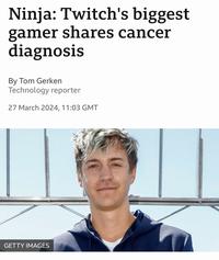 Ninja: Twitch's biggest gamer shares cancer diagnosis By Tom Gerken Technology reporter 27 March 2024, 11:03 GMT GETTY IMAGES