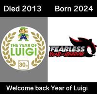 Died 2013 Born 2024 THE YEAR OF LUIGI 30th FEARLESS YEAR OF SHADOW Welcome back Year of Luigi