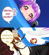 โอ้! Oh!Are นายตีน แล้ว you หรอ? awake? เราเห็น ท้องฟ้า แค่ครึ่ง could only เดียวเอง see half the sky