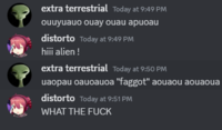 "ouuyuauo ouay ouau apuoau"

"hiii alien !"

"uaopau oauoauoa 'f-----" aouaou aouaoua"

"WHAT THE F---"