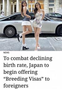 NEWS To combat declining birth rate, Japan to begin offering "Breeding Visas" to foreigners