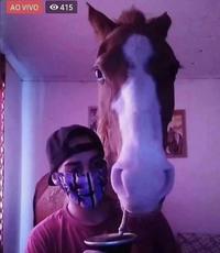 horse on instagram live with some argentinian guy drinking from a straw livestreamer content creator
