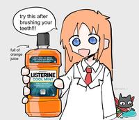 try this after brushing your teeth!!! full of orange juice KILLS 99.9% OF GERMS THAT CAUSE BAD BREATH, PLAQUE & GINGIVITIS ANTISEPTIC LISTERINE COOL MINT FOR A FRESHER & CLEANER MOUTH THAN BRUSHING ALONE ADA Accepted @tunaplus_c 30038727 151 (1 Ot 1 Pt 2.7)