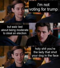 i'm not voting for trump but walz lied about being moderate to steal an election PIZZA POSTIRIS drip-meme.com h-------- you're the lady that shot your dog in the face