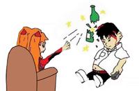 Asuka throwing bottle at Shinji