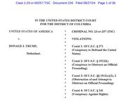 Case 1:23-cr-00257-TSC Document 226 Filed 08/27/24 Page 1 of 36 IN THE UNITED STATES DISTRICT COURT FOR THE DISTRICT OF COLUMBIA UNITED STATES OF AMERICA * CRIMINAL NO. 23-cr-257 (TSC) * * V. * DONALD J. TRUMP, * * Defendant. * * * * * * * VIOLATIONS: Count 1: 18 U.S.C. § 371 (Conspiracy to Defraud the United States) Count 2: 18 U.S.C. § 1512(k) (Conspiracy to Obstruct an Official Proceeding) Count 3: 18 U.S.C. §§ 1512(c)(2), 2 * (Obstruction of and Attempt to * Obstruct an Official Proceeding) * * Count 4: 18 U.S.C. § 241 * (Conspiracy Against Rights) *