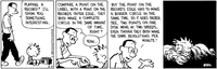 PLAYING A RECORD? I'LL SHOW YOU SOMETHING INTERESTING. ©1990 Universal Press Syndicate COMPARE A POINT ON THE LABEL WITH A POINT ON THE RECORD'S OUTER EDGE. THEY BOTH MAKE A COMPLETE CIRCLE IN THE SAME AMOUNT OF TIME, RIGHT? YEAH... BUT THE POINT ON THE RECORD'S EDGE HAS TO MAKE A BIGGER CIRCLE IN THE SAME TIME, SO IT GOES FASTER. SEE, TWO POINTS ON ONE DISK MOVE AT TWO SPEEDS, EVEN THOUGH THEY BOTH MAKE THE SAME REVOLUTIONS PER MINUTE! / 8 6.5 MAKESSON