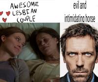 AWESOME LESBIAN COUPLE evil and intimidating horse Glo