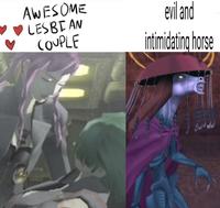 AWESOME LESBIAN COUPLE evil and intimidating horse
