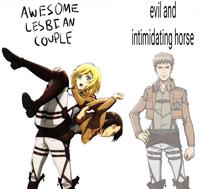 AWESOME LESBIAN COUPLE evil and intimidating horse