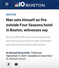 <a href="https://en.royanews.tv/news/54170">Man sets himself on fire outside "Israeli" consulate in Boston</a>