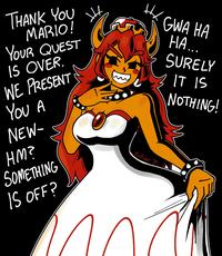 HX THANK YOU MARIO! YOUR QUEST IS OVER. WE PRESENT YOU A NEW- HM? SOMETHING IS OFF? Не GWA HA HA... SURELY IT IS NOTHING! RivRider 24