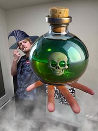 Dark wizard holding a vial of deadly evil poison