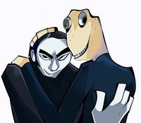 "Fan art":https://knowyourmeme.com/memes/cultures/fan-art of the I Need You face with "This Man":https://knowyourmeme.com/memes/this-man-ever-dream-this-man from the "Ever Dream This Man":https://knowyourmeme.com/memes/this-man-ever-dream-this-man meme. The two are shown embracing each other and looking at the viewer.
