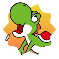 Mario Party Superstars sticker of Yoshi which looks like Yoshi is getting it from behind.