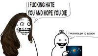 An "I F---ing Hate You and Hope You Die":https://knowyourmeme.com/memes/this-f-------sucks-actually-literal-coolest-thing-ever meme about "Olivia Rodrigo's":https://knowyourmeme.com/memes/people/olivia-rodrigo Space Question which is a question that the singer-songwriter asks on a first date to determine if a man is worth pursuing. Rodrigo asks men if they want to go to space. If they say yes, then it's a red flag for Rodrigo who says it shows how the man is too full of himself.