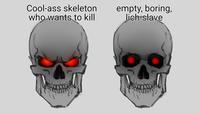 A "fixed" version of the Not Scary / Scary Skull meme