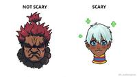A Street Fighter meme based on the Not Scary / Scary Skull meme format