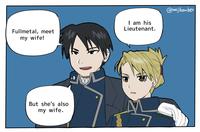 Fullmetal, meet my wife! I am his Lieutenant. @majibomber But she's also my wife.
