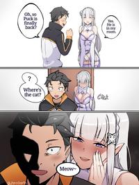 Oh, so Puck is finally back? ? Where's the cat? azerobarto Meow~ Yes. He is in my room. Click