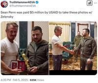 Post falsely claiming that USAID paid $5 million to San Penn to take photos with Ukrainian president Volodymyr Zelensky