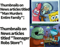 Thumbnails on News articles titled "Man Murders Entire Family": Thumbnails on News articles titled "Teenager Robs Store": TO