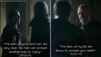 www.gameofquotes.blogspot.com "The laws of gods and men are very clear. No man can compel another man to marry." blogspot.com Edmure Tully "The laws of my fist are about to compel your teeth." www.gameofquot blogspot.com - Brynden Tully