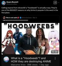 Reojin Montelli @AzureOniReo Calling anyone from rdcworld1 a "hoodweeb" is actually crazy. They're one of the BIGGEST reasons on why Anime is popular in the west in the first place. This is not saint @dondadaew. Mar 9 LMFAC00000000000000000 HOODWEEBS What is a "Hoodweeb"? and HOW they are destroying ANIME Malcome Xnox 996 views 1 day ago 10:30