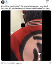 Stills from a clip where "Kai Cenat":https://knowyourmeme.com/memes/people/kai-cenat enters a bathroom while 16-year-old streamer Rakai is using it. Kai then proceeds to pick up a phone on the ground to show an adult website playing on it. The video was originally shared on one of Kai Cenat's friends' Snapchat before it began making the rounds on "Twitter / X":https://knowyourmeme.com/memes/sites/twitter-x in March 2025. The backlash against Kai was exacerbated by a fake Nike statement claiming to have cut ties with the social media personality over his treatment of underage people. 