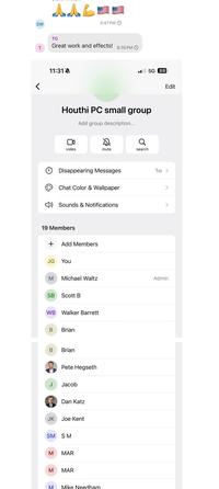 Part of the contact list in the Houthi PC Small Group chat on Signal in which Pete Hegseth leaked war plans to the Atlantic.