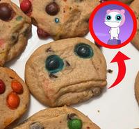 A meme comparing a sad cookie to Meap from Phineas and Ferb.