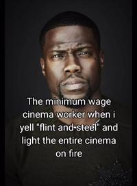 The minimum wage cinema worker when i yell "flint and steel" and light the entire cinema on fire
