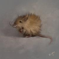 Fan art inspired by "woolly mice" created by Texas-based biotech company "Colossal Biosciences." The company claims to use CRISPR genetic modification technology in an effort to "de-extinct" animals like the dodo, the Tasmanian tiger, and the woolly mammoth.