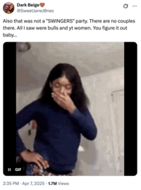 A "tweet":https://knowyourmeme.com/memes/sites/twitter-x wondering why there were no couples at the Houston Swingers Party.