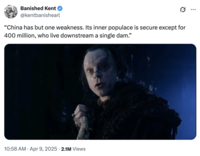 On April 9th, 2025, X user @kentbanishearl shared a meme about attacking the Three Gorges Dam.