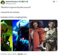 Gabriel Flauzino | FLZ → @Flauzino_FLZ "Marathon is gonna flop like concord" meanwhile the artstyle: hydrogen bomb x coughing baby 2:55 PM Apr 11, 2025 · 236.9K Views B Q ... ESSE