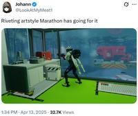 Johann @LookAtMyMeat1 Riveting artstyle Marathon has going for it A HOATTA BIO WASTE 1:34 PM Apr 13, 2025 32.7K Views C02 3