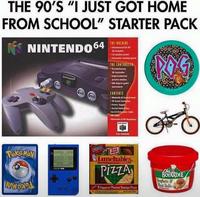 THE 90'S "I JUST GOT HOME FROM SCHOOL" STARTER PACK NINTENDO 64 THE MACHINE THE CONTROLLED CONTENTS Nintendo 64 Cetrol Deck 30 Hand Contr Power Supply Aerial St Aerial Exton Cable PAL VERSION G POKEMON NOW Dicar Mager Lunchables. Pizza 3 Pepperoni Plavored Sausage Pizzas ww Che BOYARDEE Spaghetti Meat Balls