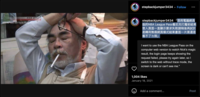 A meme featuring Studio Ghibli co-founder and animator Hayao Miyazaki. The image shows him looking stressed with a c-------- in his mouth and his eyes closed. This post is the earliest known use of the image as a meme on the internet.