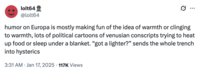 The start of an RPG zine project started by "Twitter / X":https://knowyourmeme.com/memes/sites/twitter-x user @lolt64 and various collaborators in January 2025. @lolt64 began posting as though they were soldiers part of a never-ending war on Europa, a moon of Jupiter known for its icy climate, in early 2025, and went on to spawn a new art, meme and fanfiction trend by April 2025.