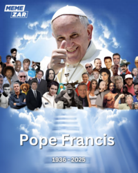 ​Pope Francis passed away on April 21, 2025, at age 88 in his Vatican residence following a prolonged hospitalization for double pneumonia and respiratory complications. Facebook user @Memezar tweeted a "Meme Heaven":https://knowyourmeme.com/memes/meme-heaven meme to pay their respects.