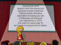 imgflip.com Saying that word bearers won the heresy just because current imperium follows lectito divinatus equivalent of saying you are a trillionare just because you had bitcoin in 2010 but sold it in same year. To be honest it's worst kind of defeat