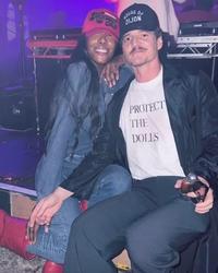 Actor Pedro Pascal Wearing Protect the Dolls T-Shirt at His 50th BIrthday Party