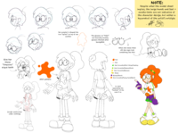 Give her these "Simpsons" esque teeth 00 00 (rough construction under clothing) shirt pattern Her ponytail is shaped like two "splats" on top of one another The glasses on "Nikki" are basically novelty glasses themed after SpongeBob NOTE: Despite what the model sheet implies, the large hands and feet + noodle-limbs are not indicative of the character design, but rather a by-product of the artist's artstyle. matty Mal When she takes them off, her eyes look Something like this: Hair Skin Hair Scrunchie/Shirt Stripe/Tanktop Arm Scrunchie/Sleeves/Socks Hair Scrunchie/Glasses Shoes Gloves/Shorts Arm Scrunchie/Fanny Pack/Watch iirc she's apparently the "bustiest" of the main 3 so D a