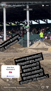 Instagram user @bradley_thompson07 posted a photo of himself biking to participate in the Side Shot Nominate 6 trend in late April 2025. 