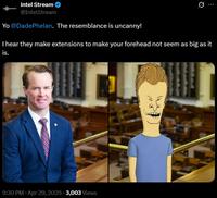 ostream Intel Stream @IntelStream Yo @DadePhelan. The resemblance is uncanny! S I hear they make extensions to make your forehead not seem as big as it is. 9:30 PM - Apr 29, 2025 3,003 Views 10
