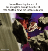 Me and bro using the last of our strength to avenge the other 98 men and take down the exhausted gorilla imgflip.com
