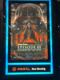 刀 20th ANNIVERSARY STAR WARS EPISODE III REVENGE OF THE SITH RETURNS TO THEATERS APRIL 25 Starring EWAN MCGREGOR • NATALIE PORTMAN HAYDEN CHRISTENSEN IAN MCDIARMID SAMUEL L. JACKSON CHRISTOPHER LEE FRANK OZ Co-starring ANTHONY DANIELS KENNY BAKER • Music by JOHN WILLIAMS Produced by RICK MCCALLUM CAUTIONED SCI-FI VIOLENCE PANTS BRILY LUCASFILM PG-13 AND SOME INTENSE IMAGES DIGITAL 62025 & TM Lucas Lid Written and Directed by GEORGE LUCAS Special Visual Effects and Animation by INDUSTRIAL LIGHT & MAGIC A LUCASFILM LTD. Production-A TWENTIETH CENTURY STUDIOS Release Soundtrack Available on SONY CLASSICAL Read the Novel from DEL REY BOOKS www.starwars.com dis SDDS THX S YOUNG REGAL. Now Showing